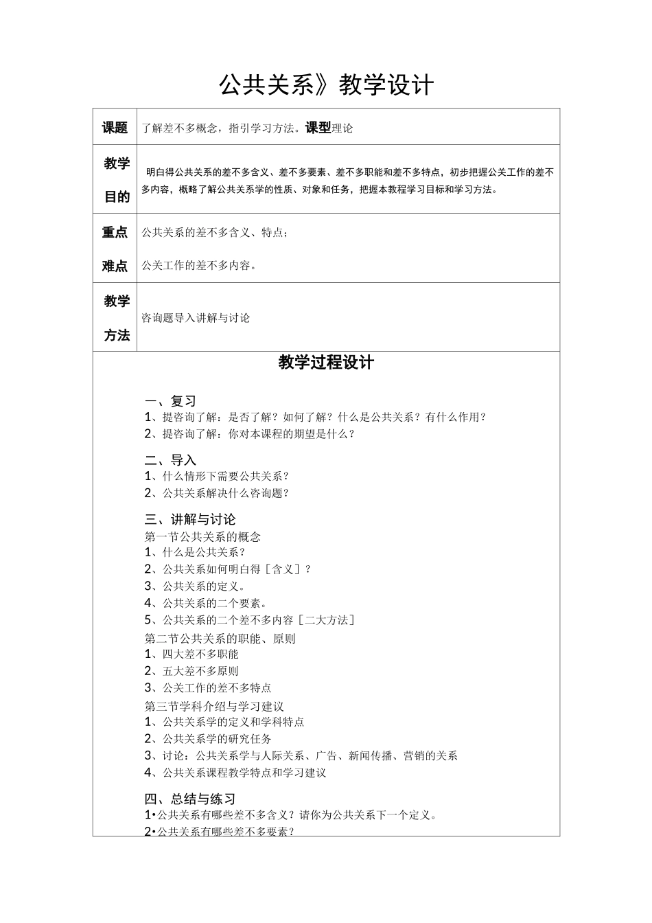 《公共关系》教学设计_第1页
