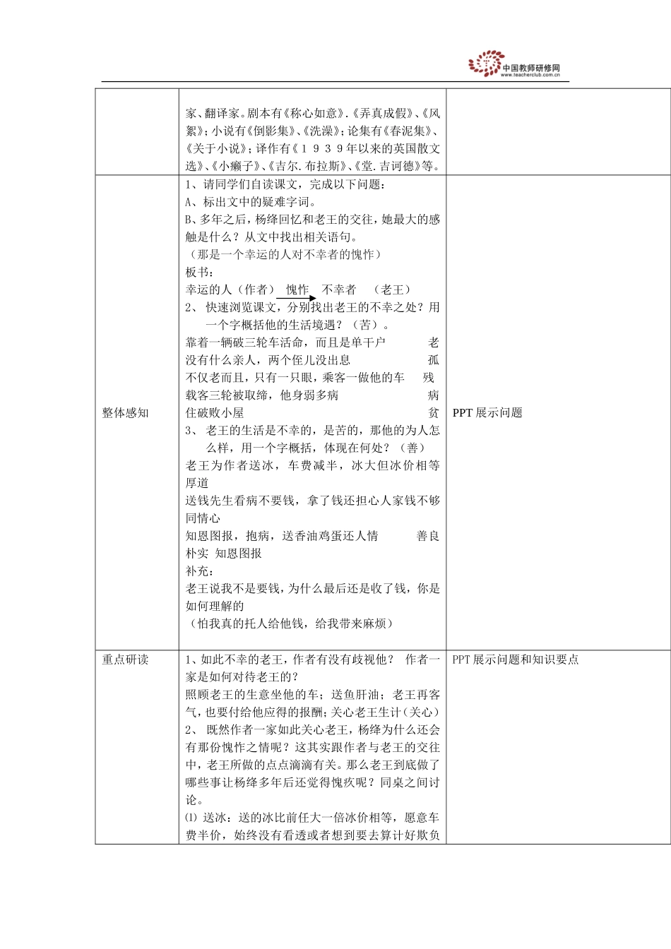 《老王》教学设计南市中学敖玲_第2页