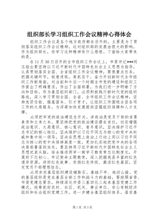组织部长学习组织工作会议精神心得体会