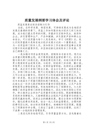 质量发展纲要学习体会及评论