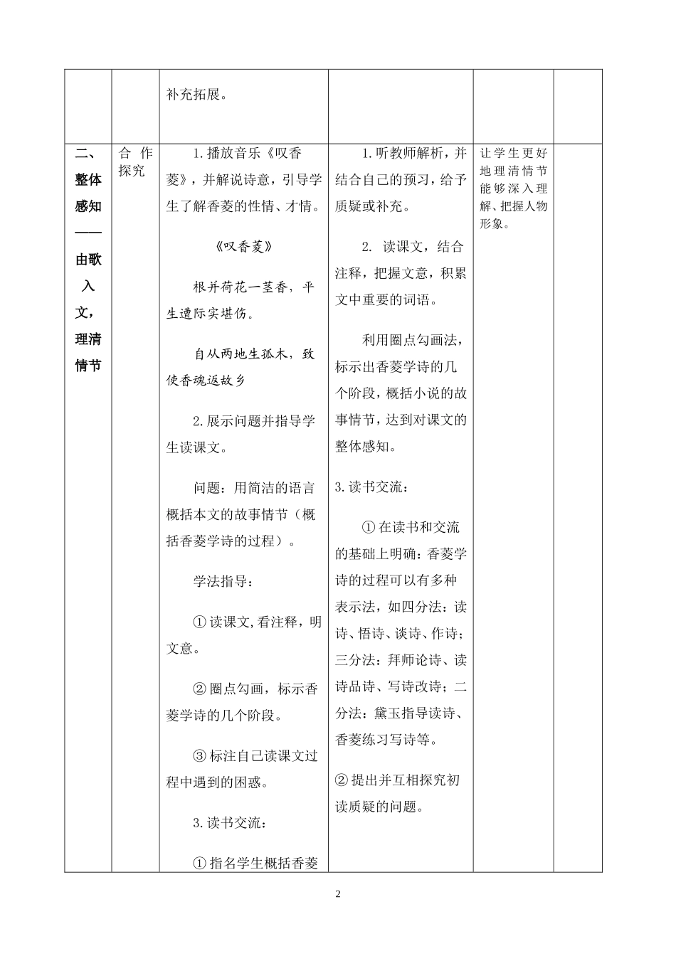 教案-电子或手写模板《香菱学诗》教学设计_第2页