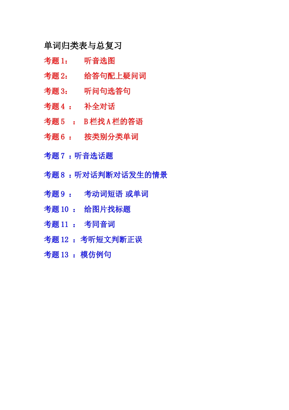 小学毕业班单词归类表题型_第1页