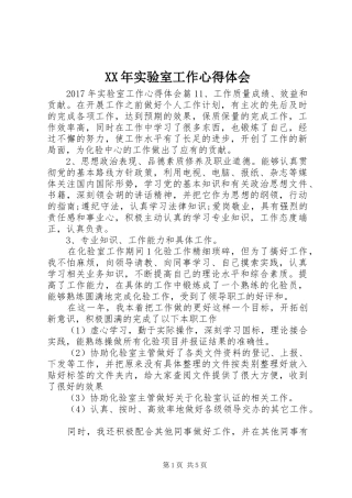 XX年实验室工作心得体会
