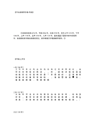平水韵常用字表