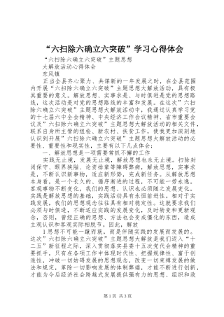 “六扫除六确立六突破”学习心得体会