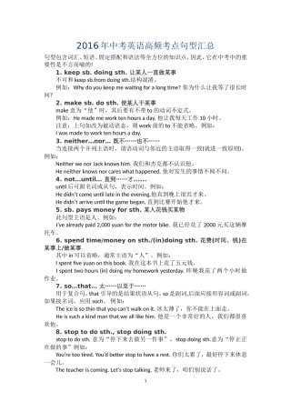 2016年中考英语高频考点句型汇总