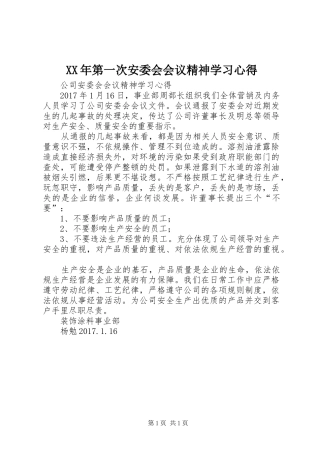 XX年第一次安委会会议精神学习心得