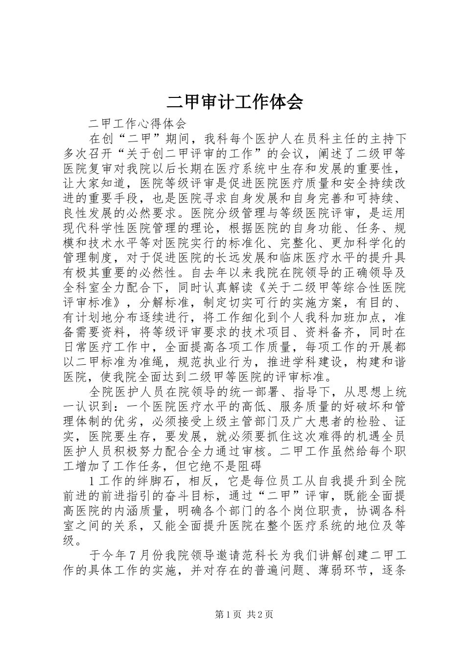 二甲审计工作体会_第1页