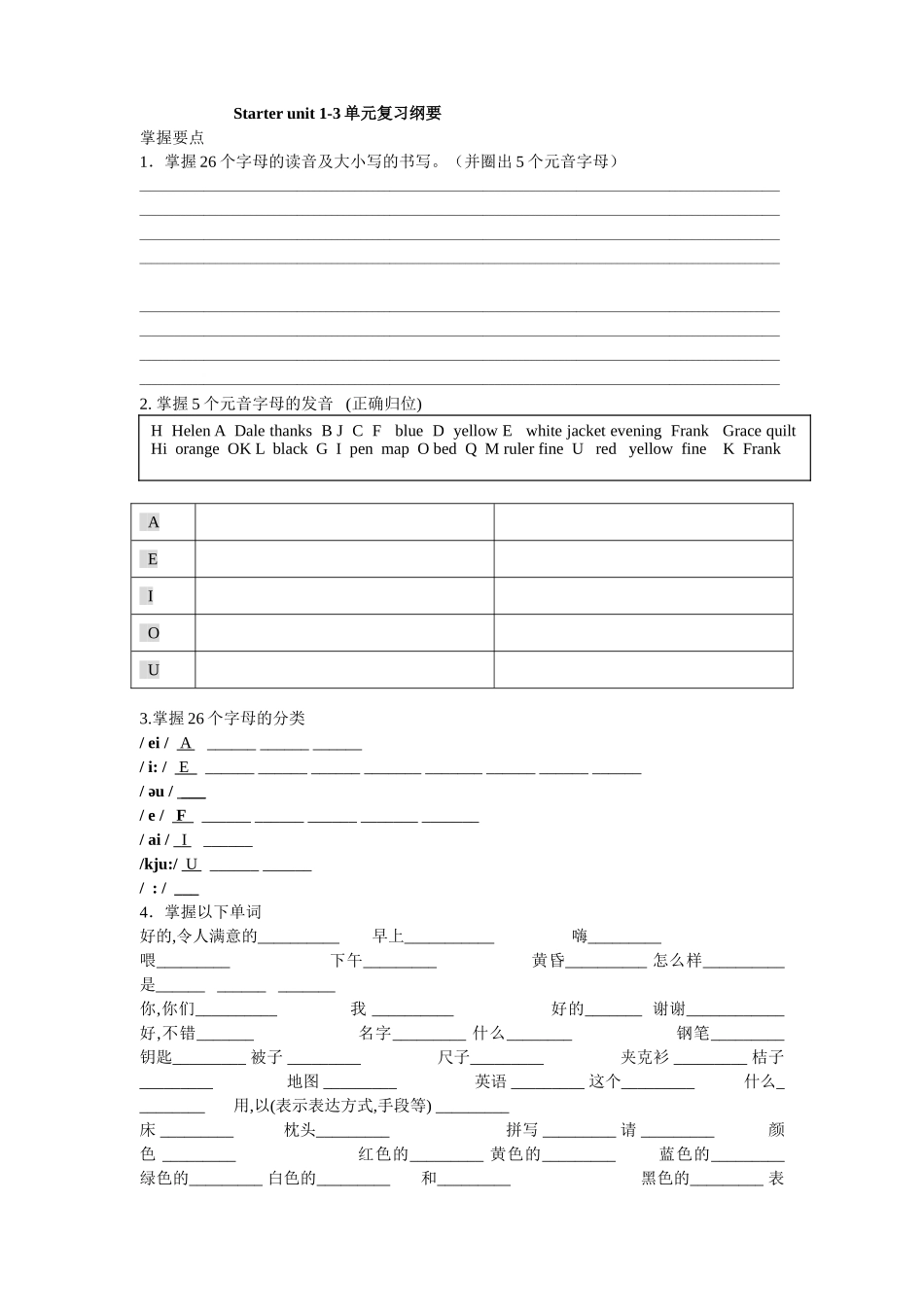 人教版初一上册预备单元复习纲要_第1页