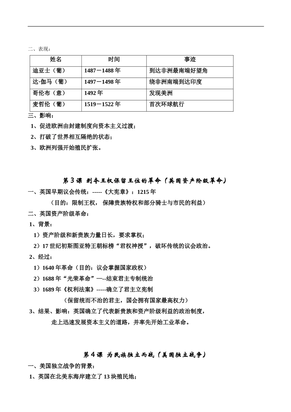 北师大版九年级历史上册每课知识点总结复习（教师用）_第2页