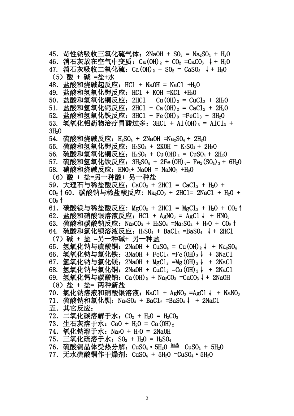 初中常见化学方程式整理_第3页