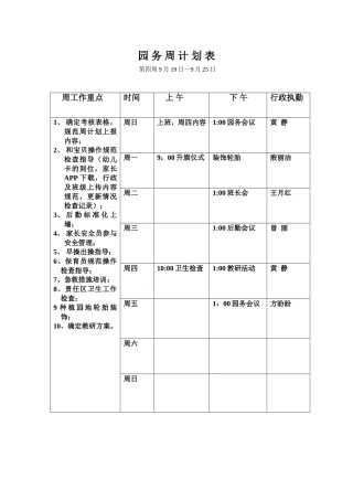 第四周周计划表
