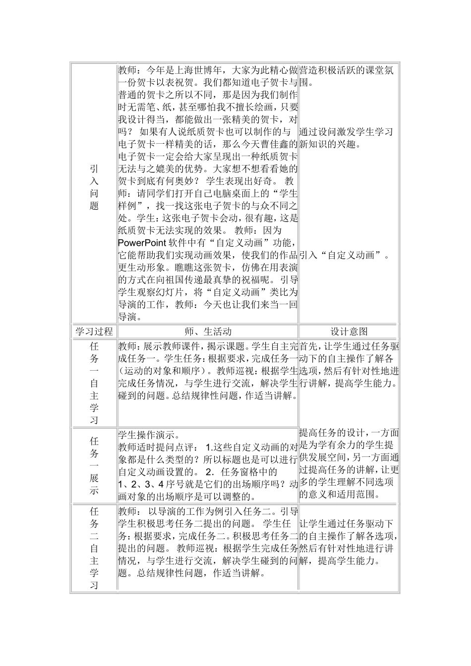 演示文稿中自定义动画设置教学设计_第2页