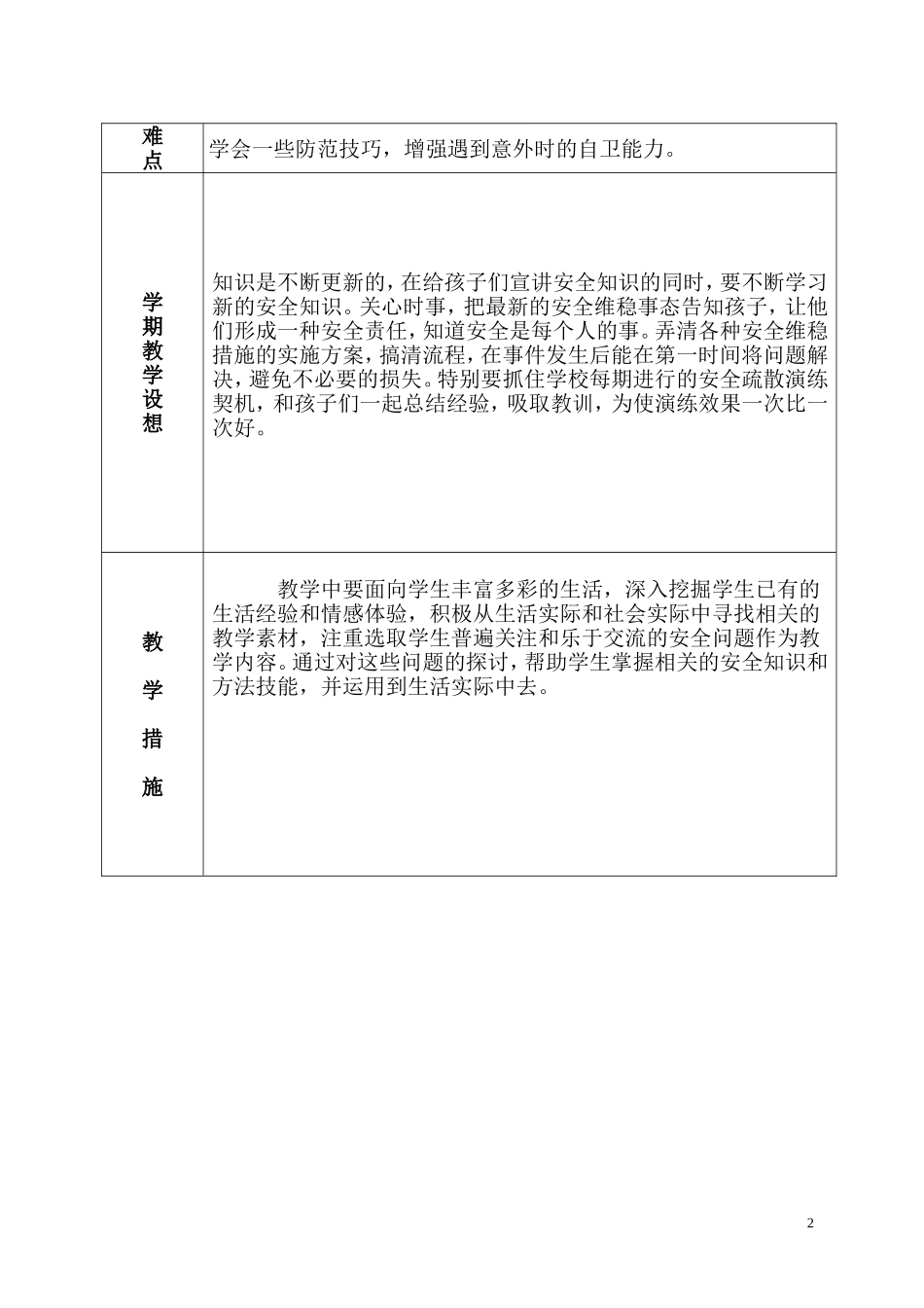 教学计划表（四、五年级安全教育）_第2页