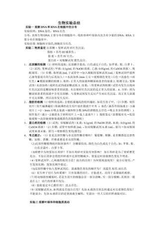 高中生物实验总结及考点提示