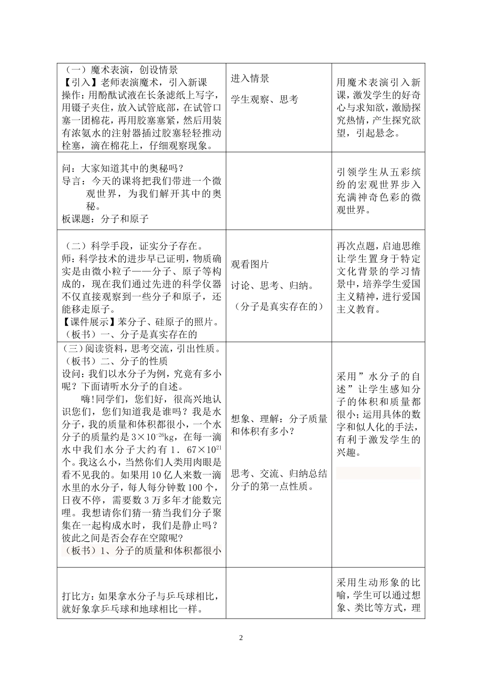 分子和原子教学设计(第一课时)_第2页