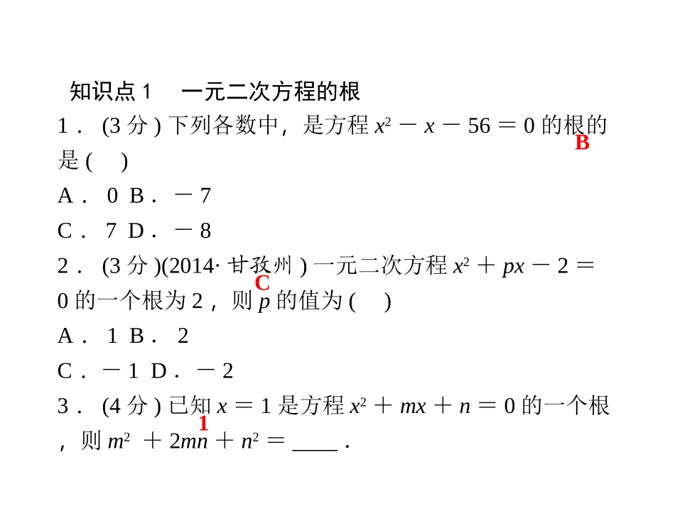 【四清导航】2014-2015学年湘教版九年级数学上册课件2211直接开平方法_第3页