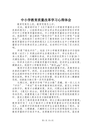 中小学教育质量改革学习心得体会
