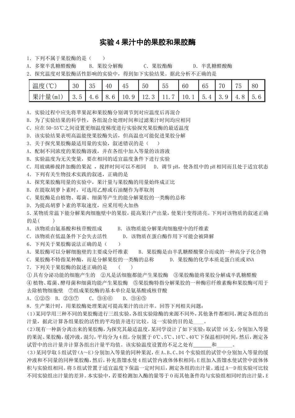 实验4果汁中的果胶和果胶酶_第1页