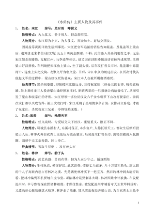 《水浒传》主要人物及主要情节概括