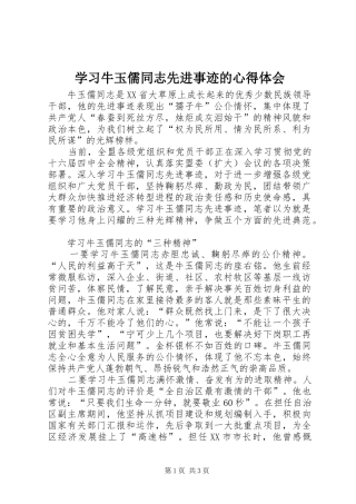 学习牛玉儒同志先进事迹的心得体会