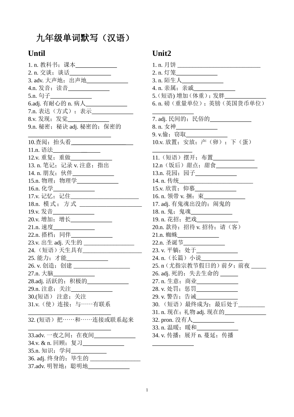 新人教2014年秋九年级英语全册单词表默写版_第1页