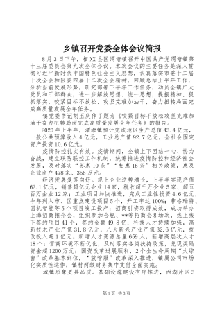 乡镇召开党委全体会议简报