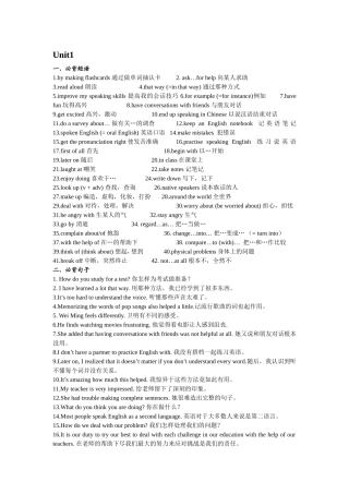 初三英语复习必背词组和句型