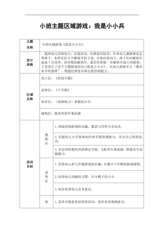 小班主题区域游戏《我是小小兵》活动方案