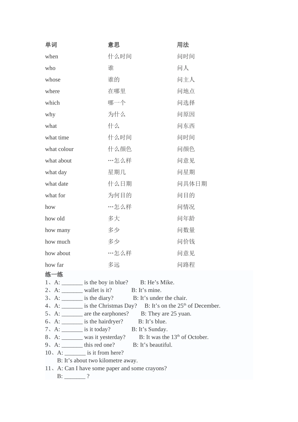 特殊疑问词用法小结归纳与配套练习_第1页
