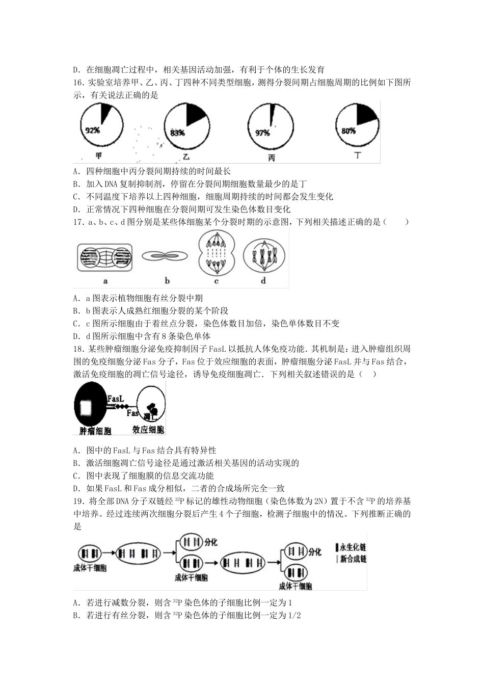 浙科版高中生物必修一第4章《细胞的增殖与分化》单元强化训练_第3页