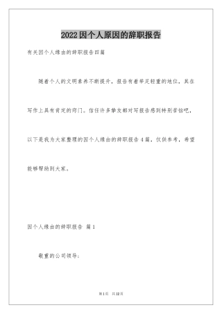 2024因个人原因的辞职报告