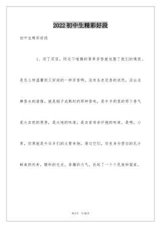2024初中生精彩好段