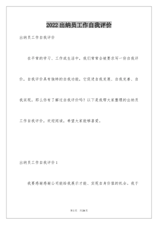 2024出纳员工作自我评价