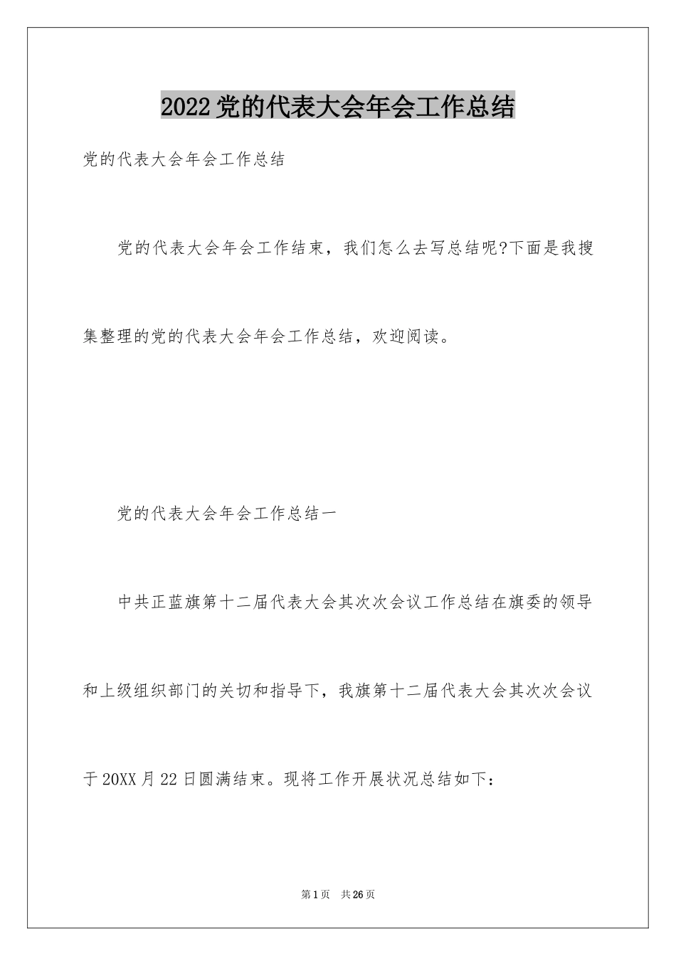 2024党的代表大会年会工作总结_第1页