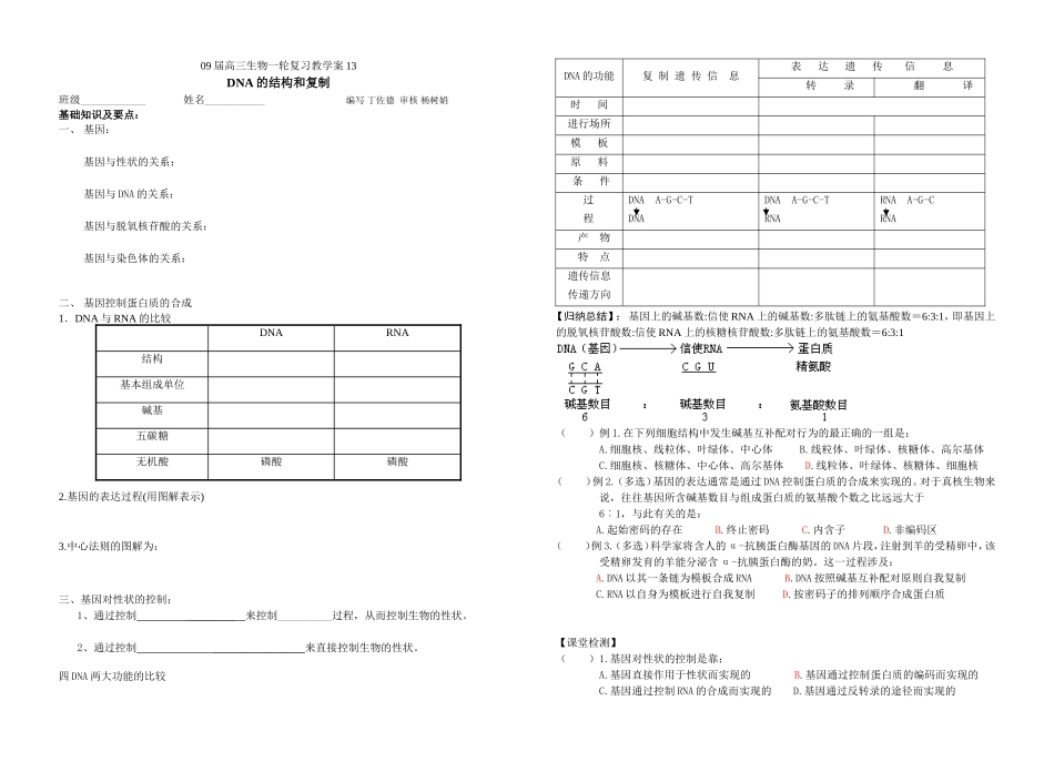 生物一轮复习教学案13DNA的结构和复制_第1页