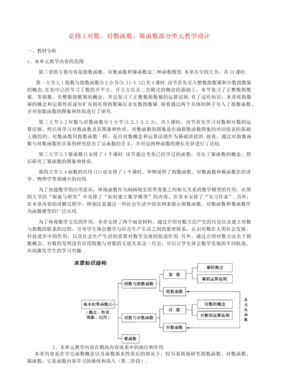高中数学 对数、对数函数、幂函数单元教学设计_第1页