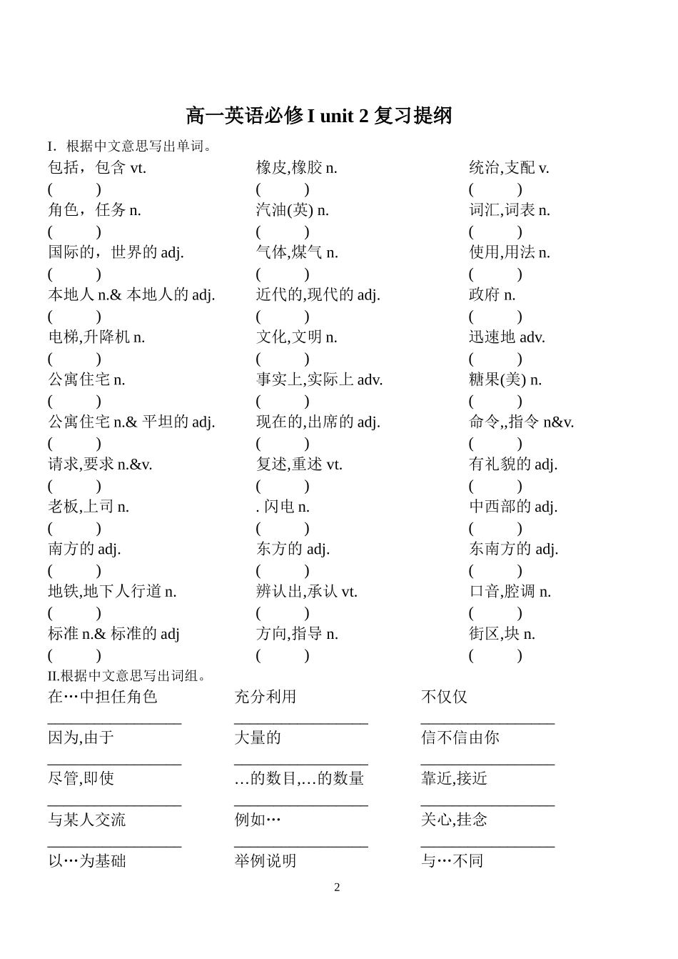 高一英语必修一必修二词汇复习提纲_第2页