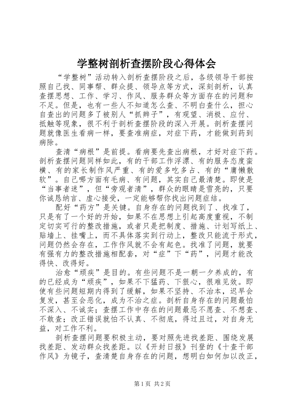 学整树剖析查摆阶段心得体会_第1页
