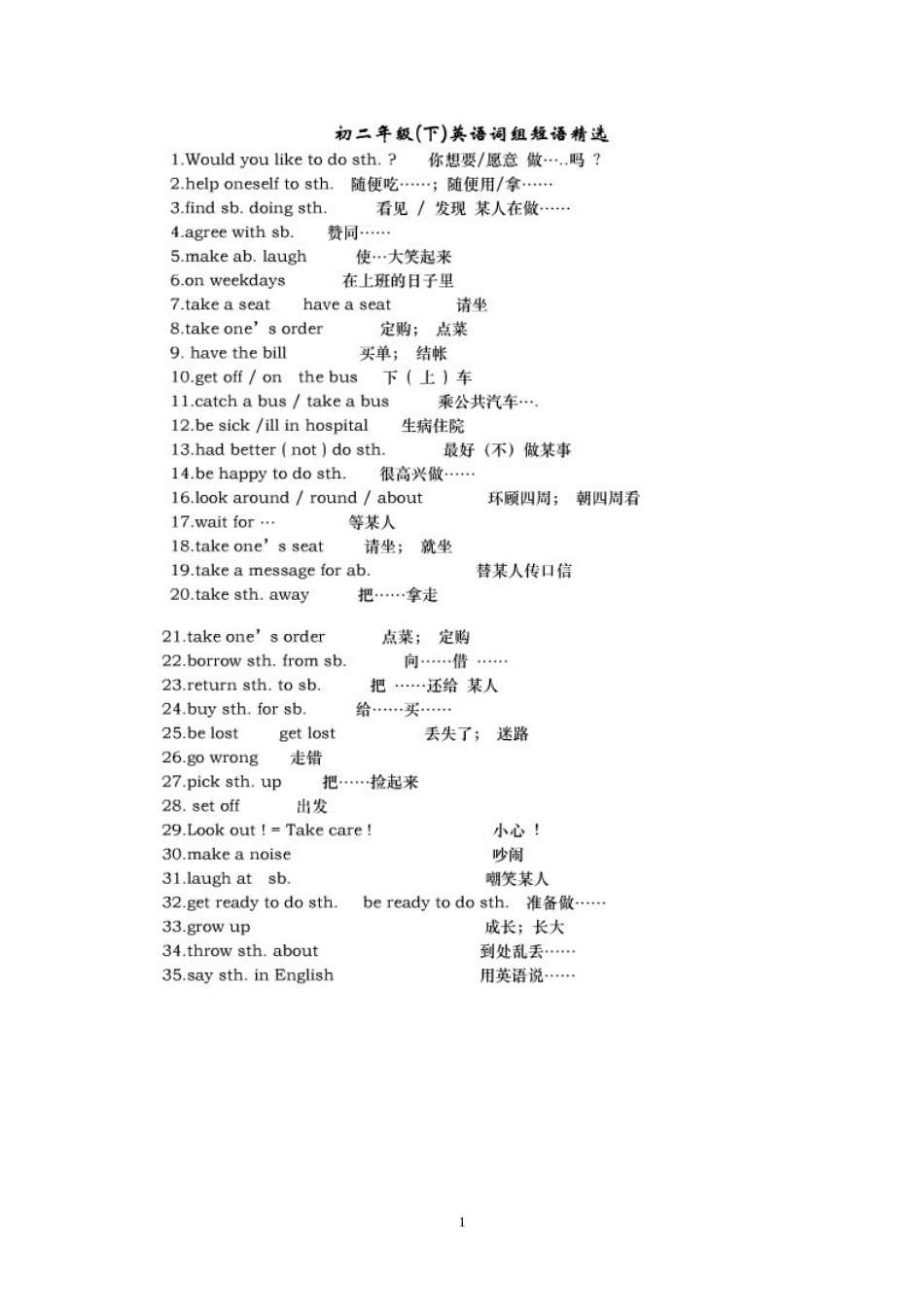 八年级下英语短语_第1页