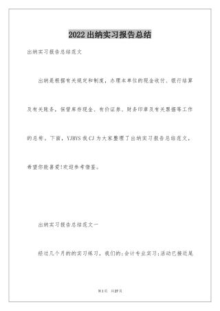 2024出纳实习报告总结