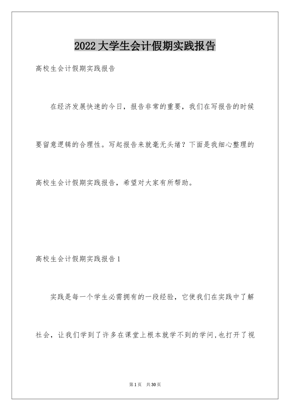 2024大学生会计假期实践报告_第1页