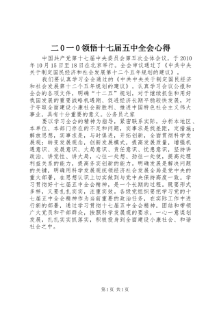 二0一0领悟十七届五中全会心得