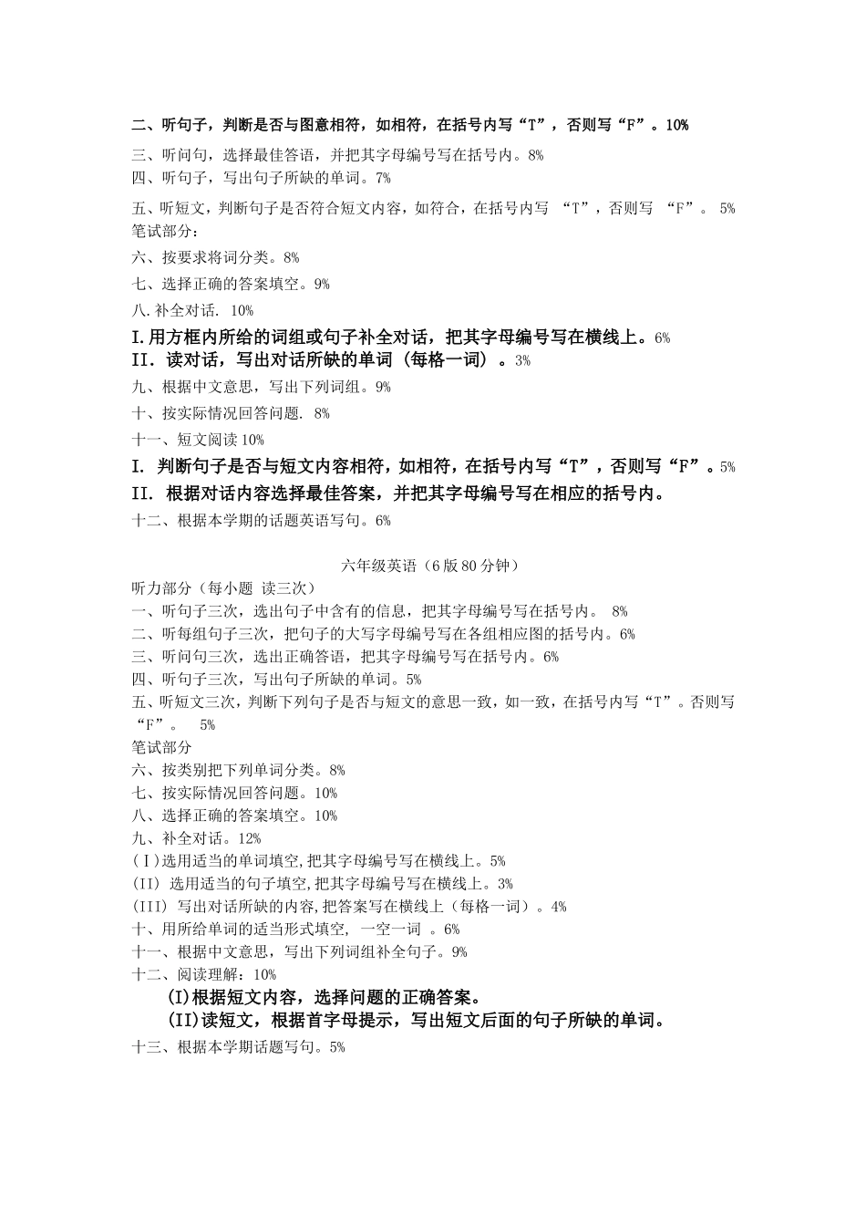 2014学年第一学期小学3-6年级英语期末调研卷题型参考_第2页