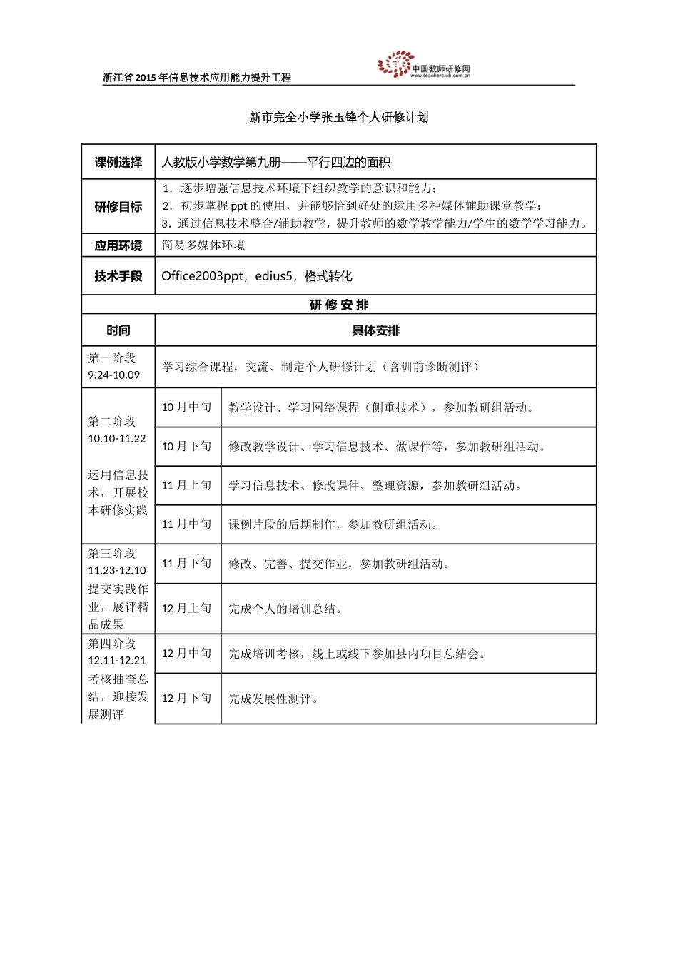 张玉锋个人研修计划_第1页