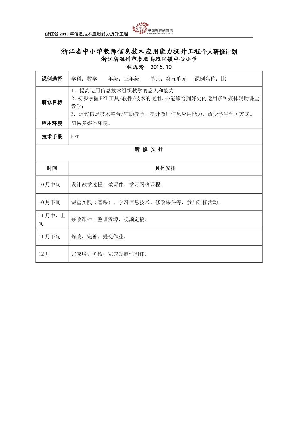 (数学)林海玲个人研修计划_第1页