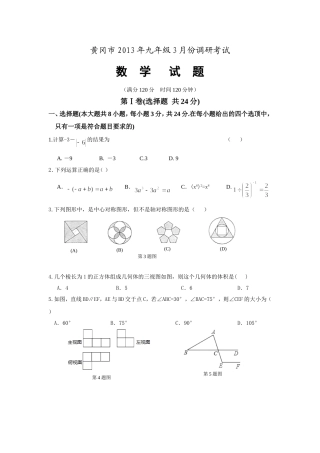 湖北省黄冈市2013届九年级3月调研考试数学试题2