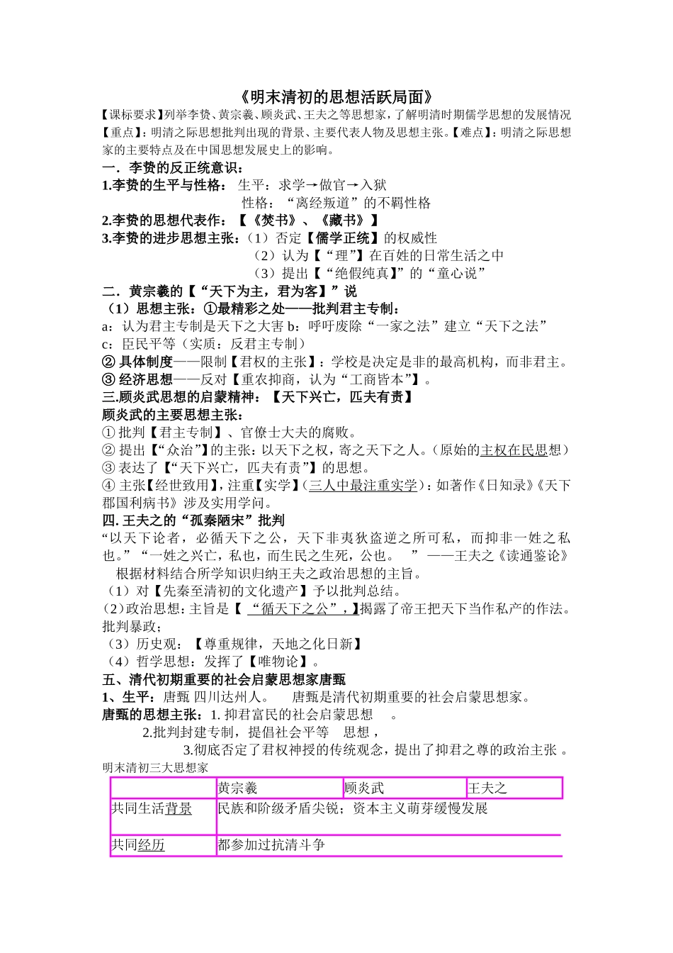 明末清初的思想活跃局面导学案_第1页