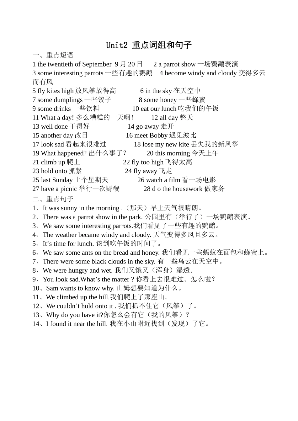 Unit2重点词组和句子_第1页