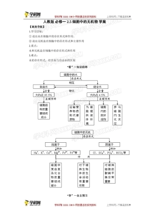 人教版必修一2.5细胞中的无机物导学案